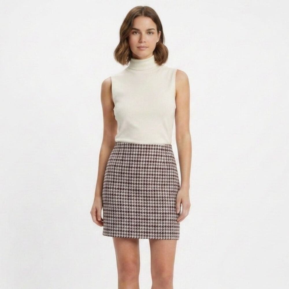 White House Black Market Houndstooth Mini Skirt Tweed Wool Blend Lined Size 10